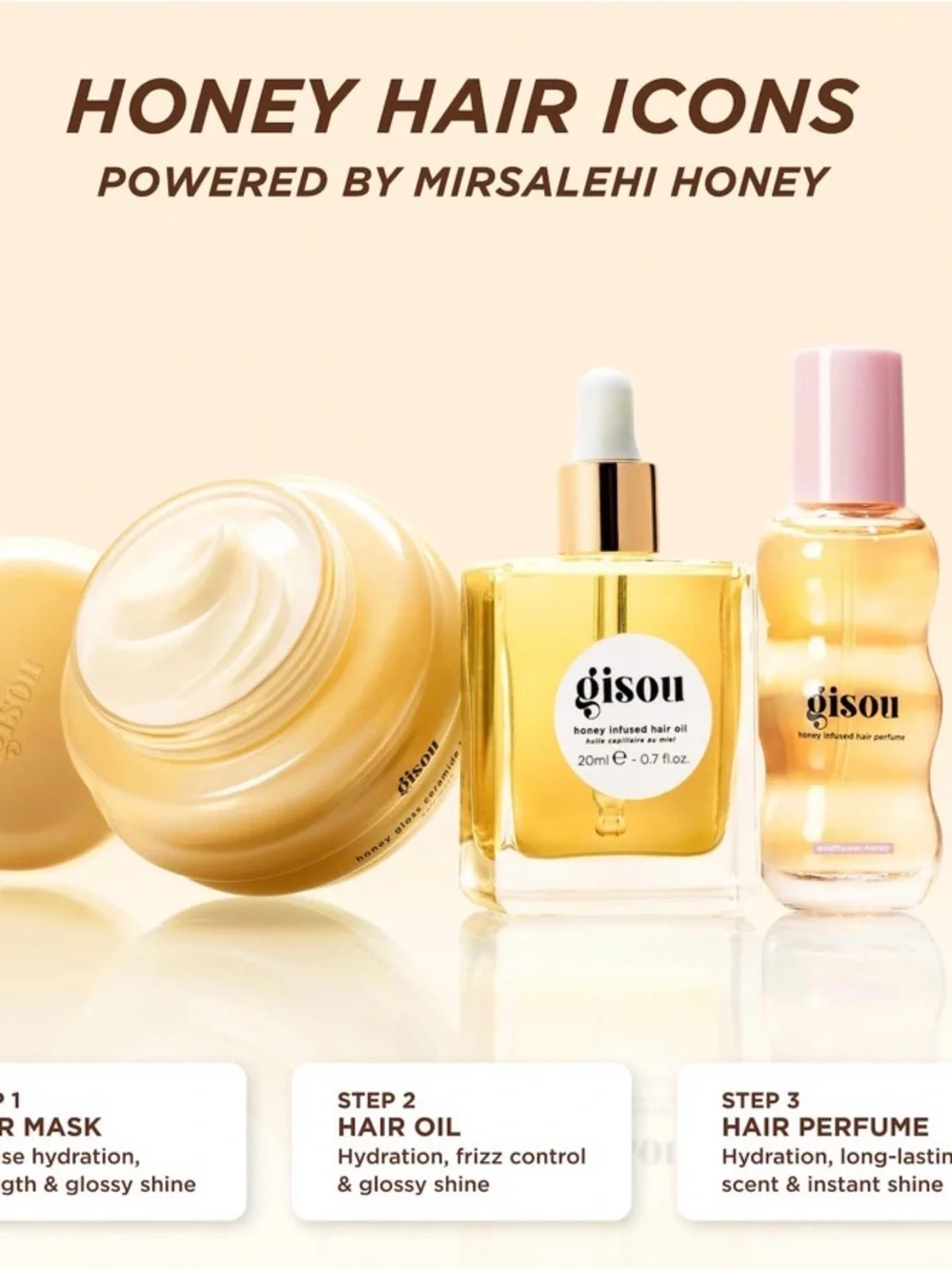 Gisou Honey Glow Icons Hair Treatment Set — Cream & Pink